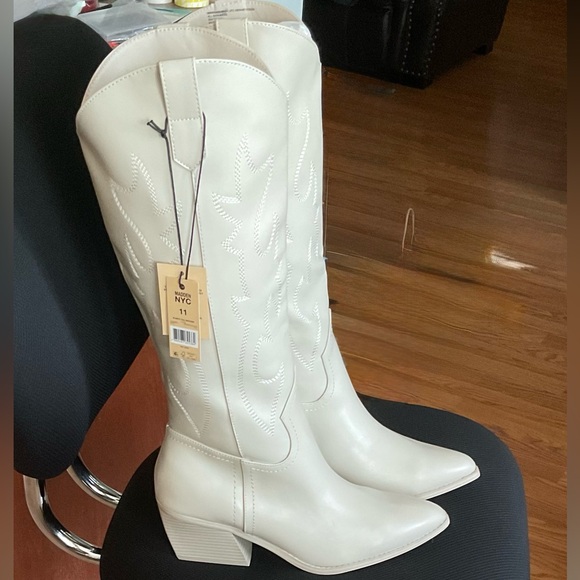 Madden NYC Elegant Off White Heeled Boots for Women Size 11 - Picture 2 of 14